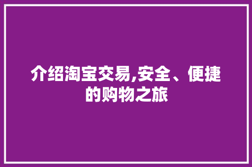 介绍淘宝交易,安全、便捷的购物之旅