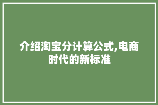 介绍淘宝分计算公式,电商时代的新标准