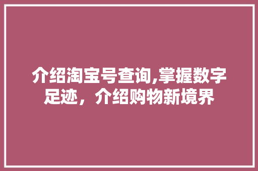 介绍淘宝号查询,掌握数字足迹，介绍购物新境界