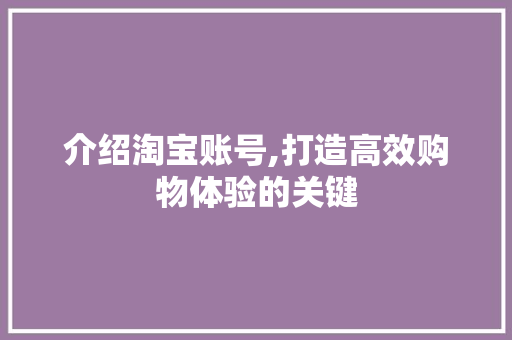 介绍淘宝账号,打造高效购物体验的关键