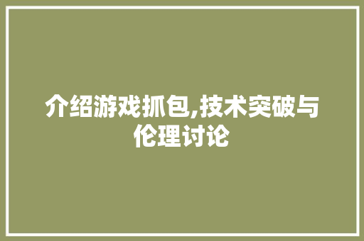 介绍游戏抓包,技术突破与伦理讨论