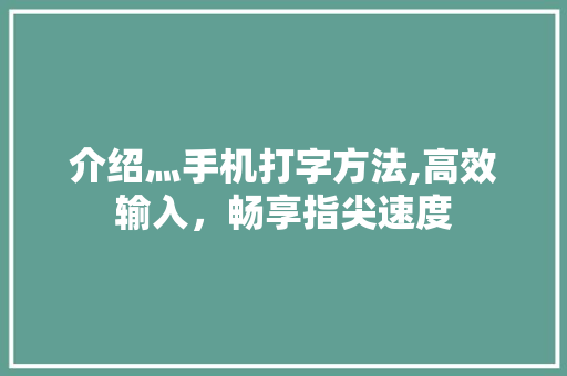 介绍灬手机打字方法,高效输入，畅享指尖速度