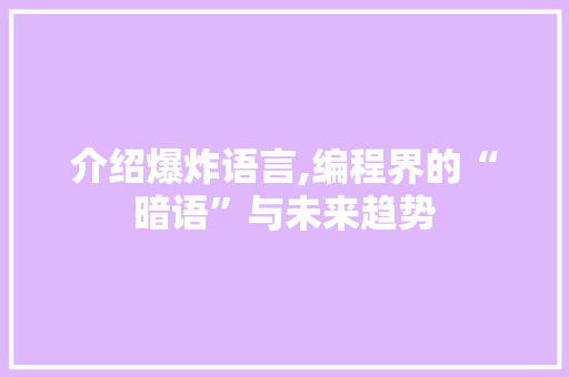 介绍爆炸语言,编程界的“暗语”与未来趋势