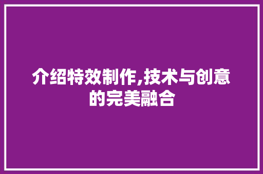 介绍特效制作,技术与创意的完美融合