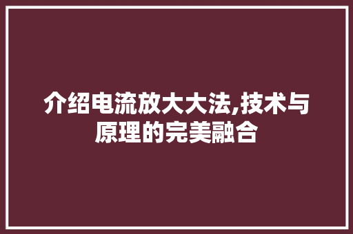 介绍电流放大大法,技术与原理的完美融合