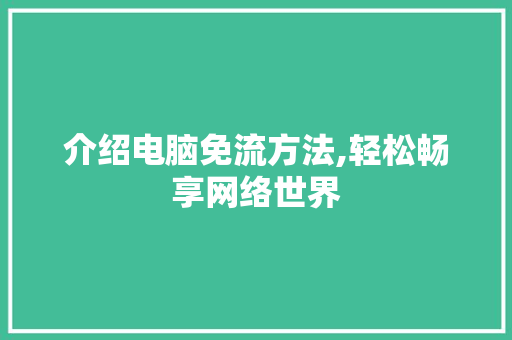 介绍电脑免流方法,轻松畅享网络世界