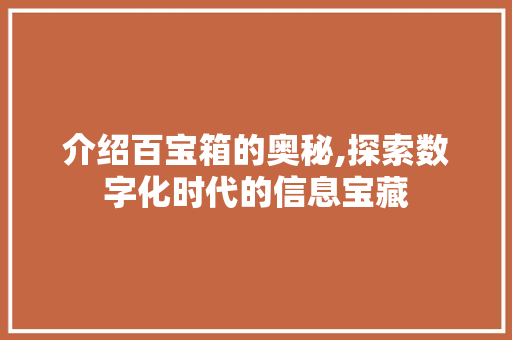 介绍百宝箱的奥秘,探索数字化时代的信息宝藏