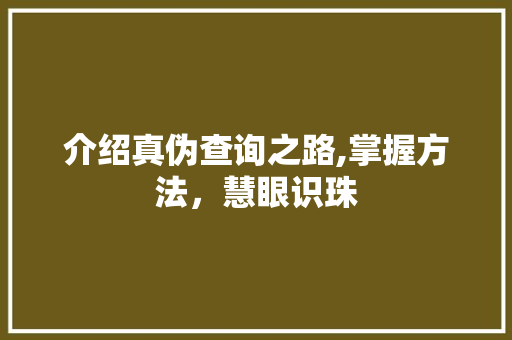 介绍真伪查询之路,掌握方法，慧眼识珠