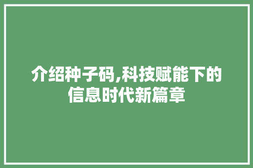 介绍种子码,科技赋能下的信息时代新篇章