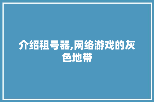 介绍租号器,网络游戏的灰色地带