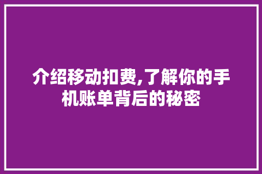 介绍移动扣费,了解你的手机账单背后的秘密