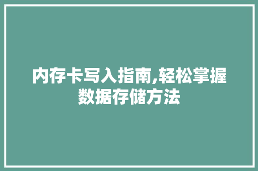 内存卡写入指南,轻松掌握数据存储方法
