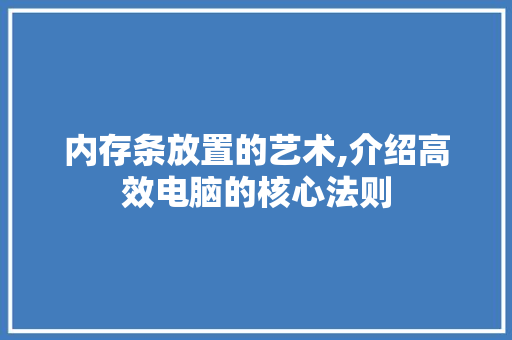 内存条放置的艺术,介绍高效电脑的核心法则