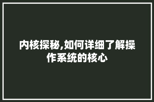 内核探秘,如何详细了解操作系统的核心