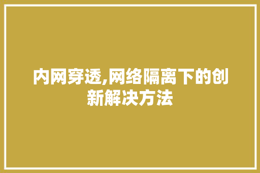 内网穿透,网络隔离下的创新解决方法