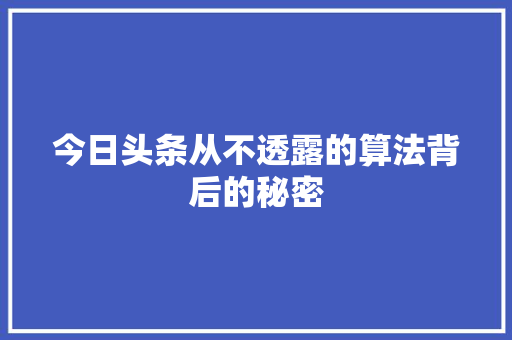 今日头条从不透露的算法背后的秘密