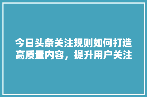 今日头条关注规则如何打造高质量内容，提升用户关注度