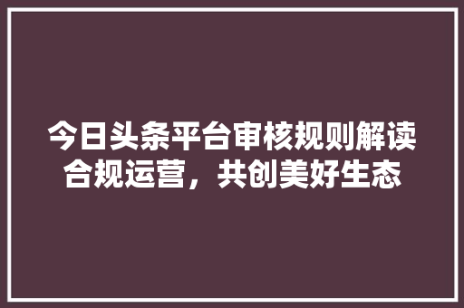 今日头条平台审核规则解读合规运营，共创美好生态
