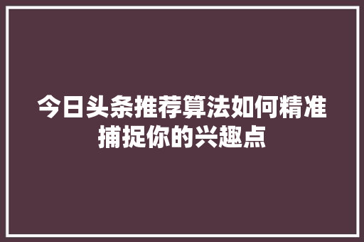 今日头条推荐算法如何精准捕捉你的兴趣点