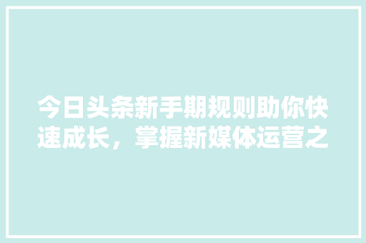 今日头条新手期规则助你快速成长，掌握新媒体运营之路
