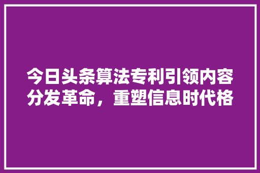 今日头条算法专利引领内容分发革命，重塑信息时代格局