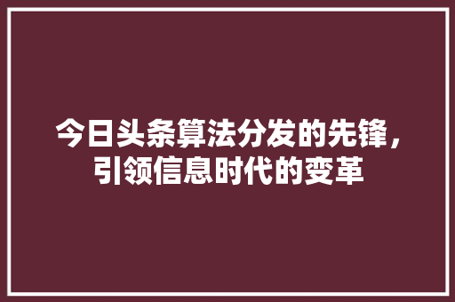 今日头条算法分发的先锋，引领信息时代的变革