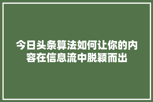 今日头条算法如何让你的内容在信息流中脱颖而出
