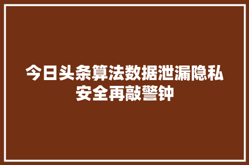 今日头条算法数据泄漏隐私安全再敲警钟