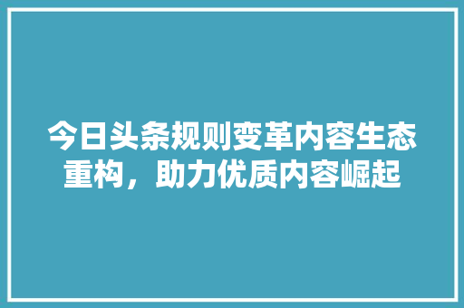 今日头条规则变革内容生态重构，助力优质内容崛起