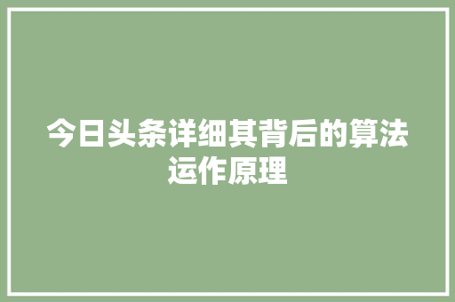 今日头条详细其背后的算法运作原理