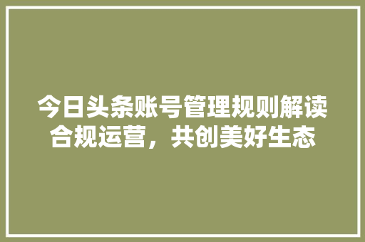 今日头条账号管理规则解读合规运营，共创美好生态