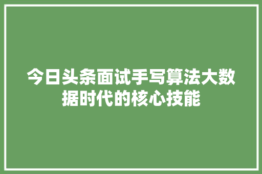 今日头条面试手写算法大数据时代的核心技能