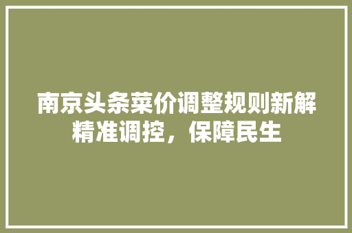 南京头条菜价调整规则新解精准调控，保障民生