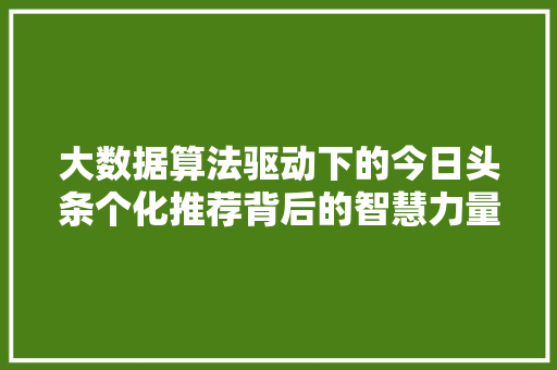大数据算法驱动下的今日头条个化推荐背后的智慧力量