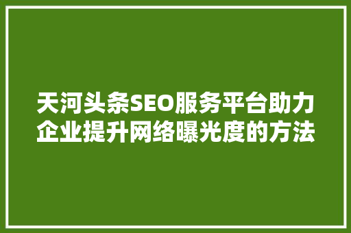 天河头条SEO服务平台助力企业提升网络曝光度的方法