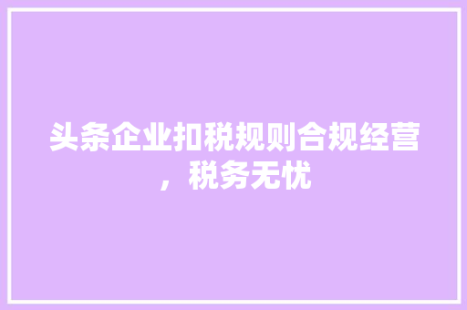 头条企业扣税规则合规经营，税务无忧