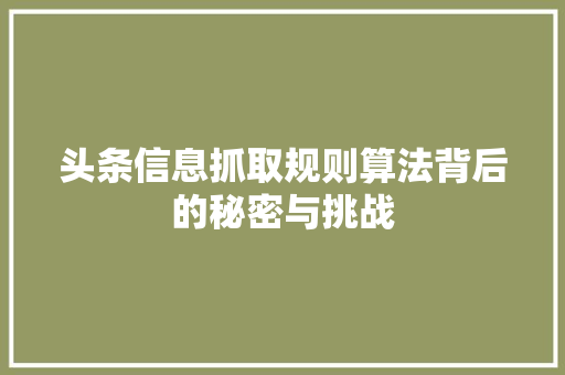 头条信息抓取规则算法背后的秘密与挑战