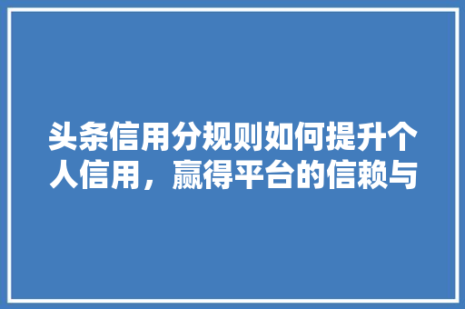 头条信用分规则如何提升个人信用，赢得平台的信赖与尊重