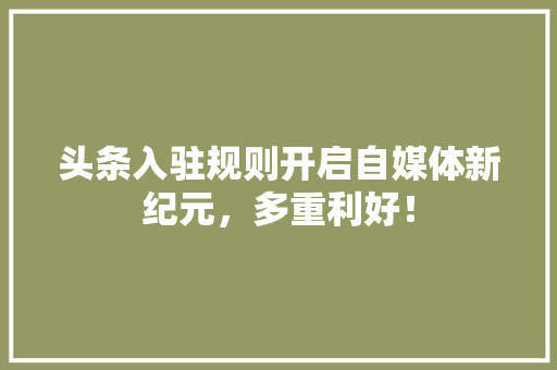 头条入驻规则开启自媒体新纪元，多重利好！