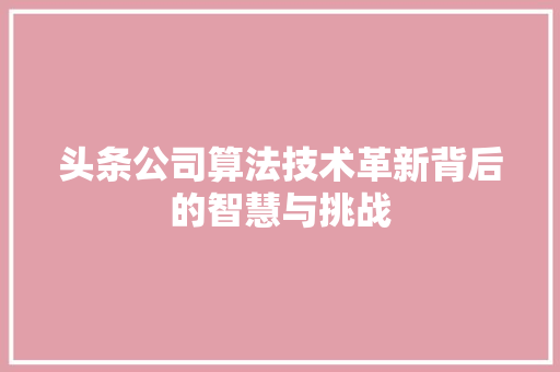 头条公司算法技术革新背后的智慧与挑战