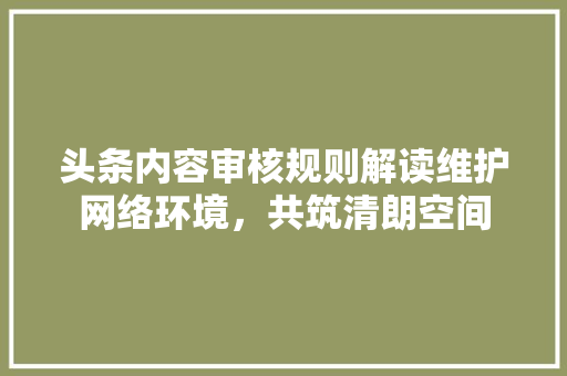 头条内容审核规则解读维护网络环境，共筑清朗空间