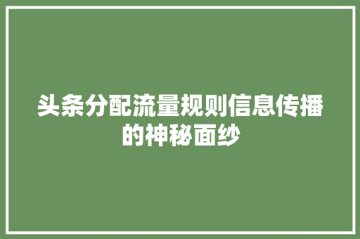 头条分配流量规则信息传播的神秘面纱