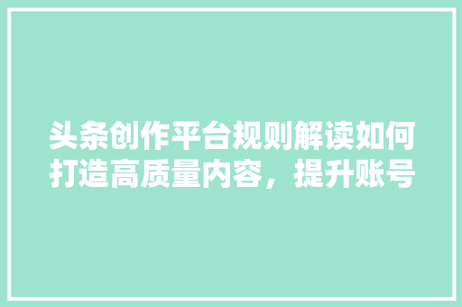 头条创作平台规则解读如何打造高质量内容，提升账号影响力