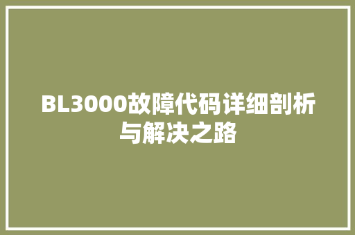 BL3000故障代码详细剖析与解决之路