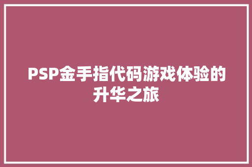 PSP金手指代码游戏体验的升华之旅