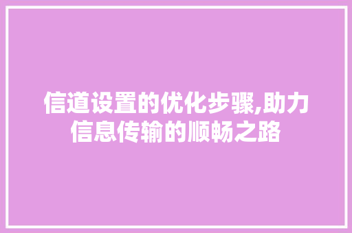信道设置的优化步骤,助力信息传输的顺畅之路