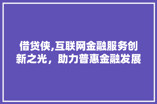 借贷侠,互联网金融服务创新之光，助力普惠金融发展