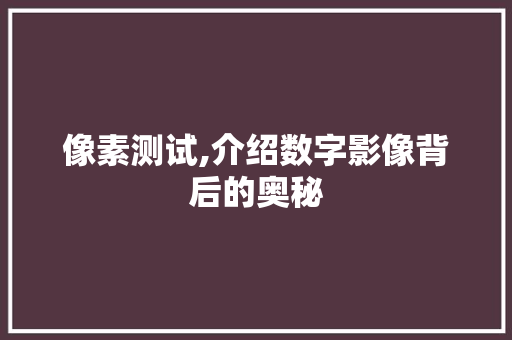 像素测试,介绍数字影像背后的奥秘