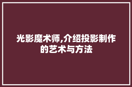 光影魔术师,介绍投影制作的艺术与方法