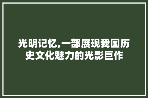 光明记忆,一部展现我国历史文化魅力的光影巨作